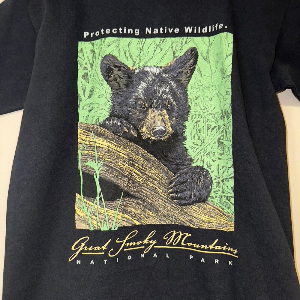NWOT Great Smokey Mountains TN National Park Bear T-Shirt Mens S Black Wildlife